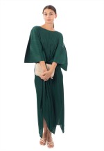 Full Length Pleated maxi dress with cap sleeves in green
