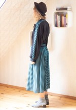 Black and blue striped long sleeve dress